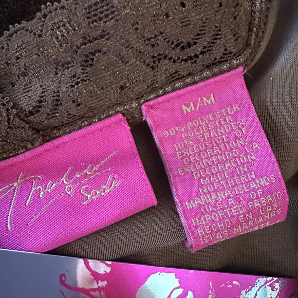 NWT Thalia Sodi Brown Crushed Velvet Lace Trim V Neck Long Sleeve Blouse Sz M - Picture 5 of 5